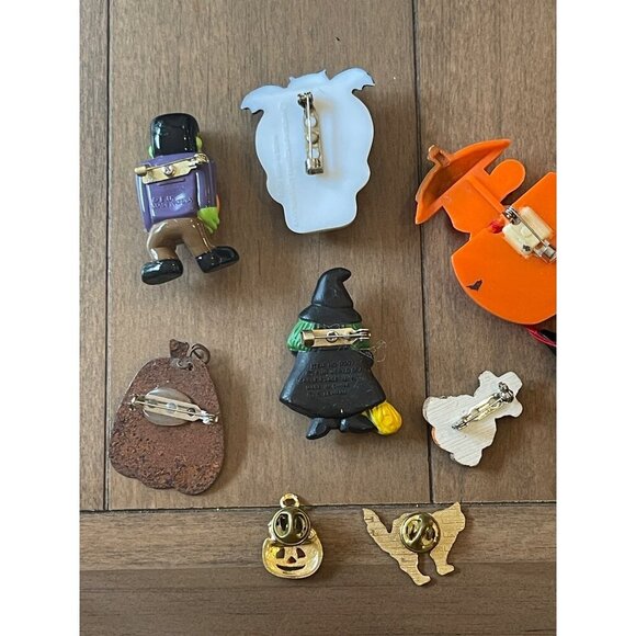 Vintage Halloween Brooch Pin Collection  Pumpkin Witch Cat Bear Skeleton Franken - Picture 6 of 11